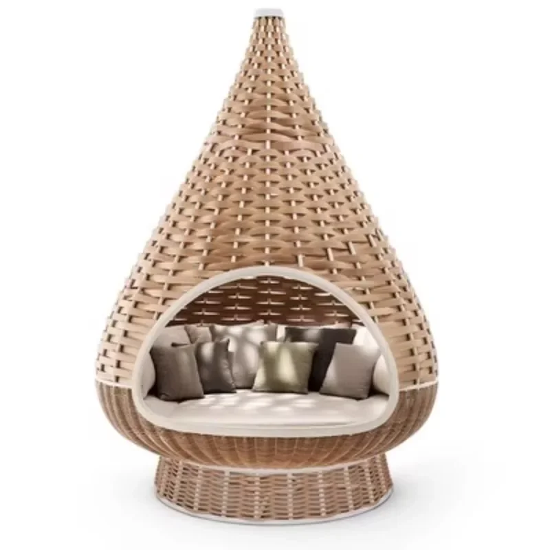 

Кровать для отдыха на открытом воздухе, круглая кровать из ротанга для балкона под открытым небом