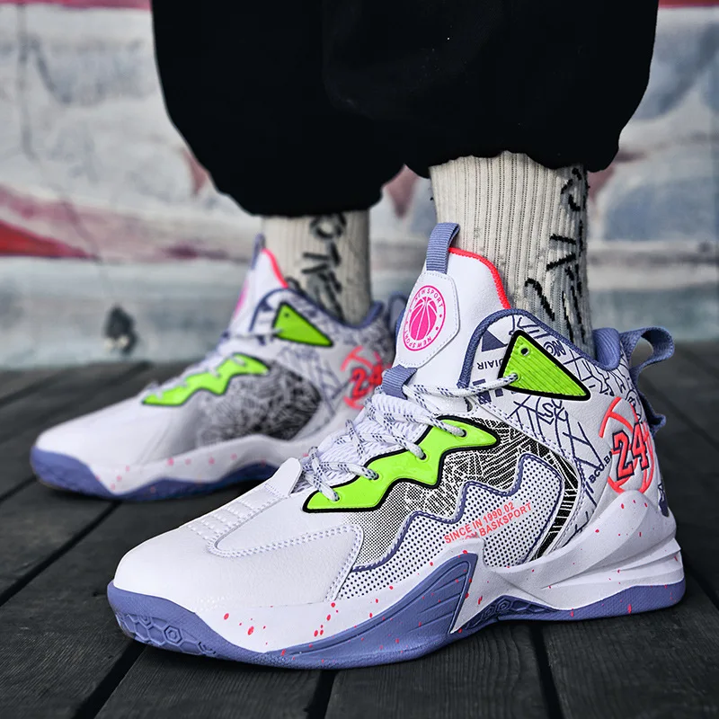 

High quality casual sport leather shoe for men digital print 2025 35 44 45 outdoor running basketball sneakers shoe green purple