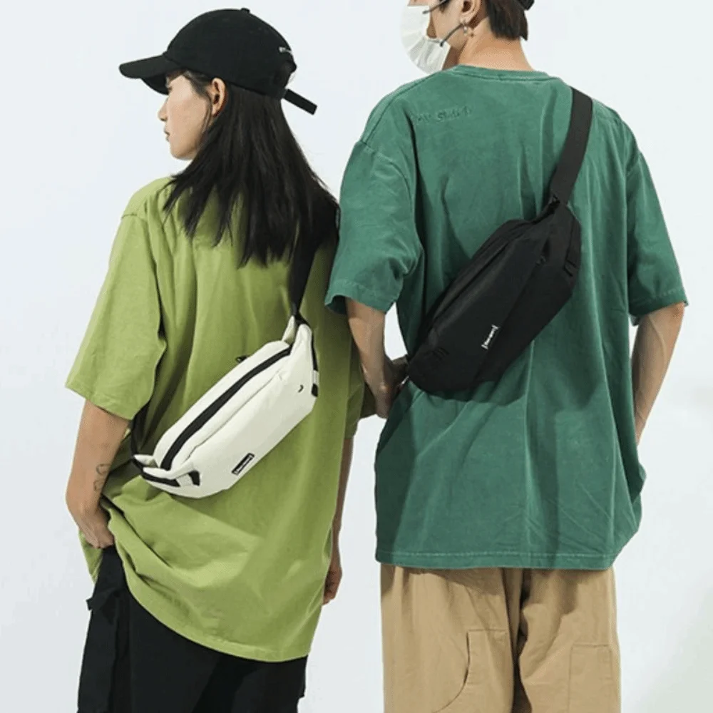 

Stylish Large Capacity Nylon Panelled Waist Packs Lightweight Trendy Crossbody Bag Zipper One Shoulder Messenger Bag Cycling