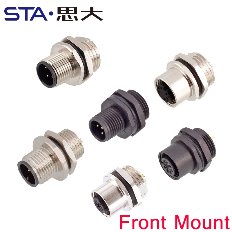 M12 Solder Type Rear Nut Panel Mount Socket Profibus 5 Pin B Code PG9 M16 Screw Female 4 5 6 8 12 17 Poles C Coding Bulkhead