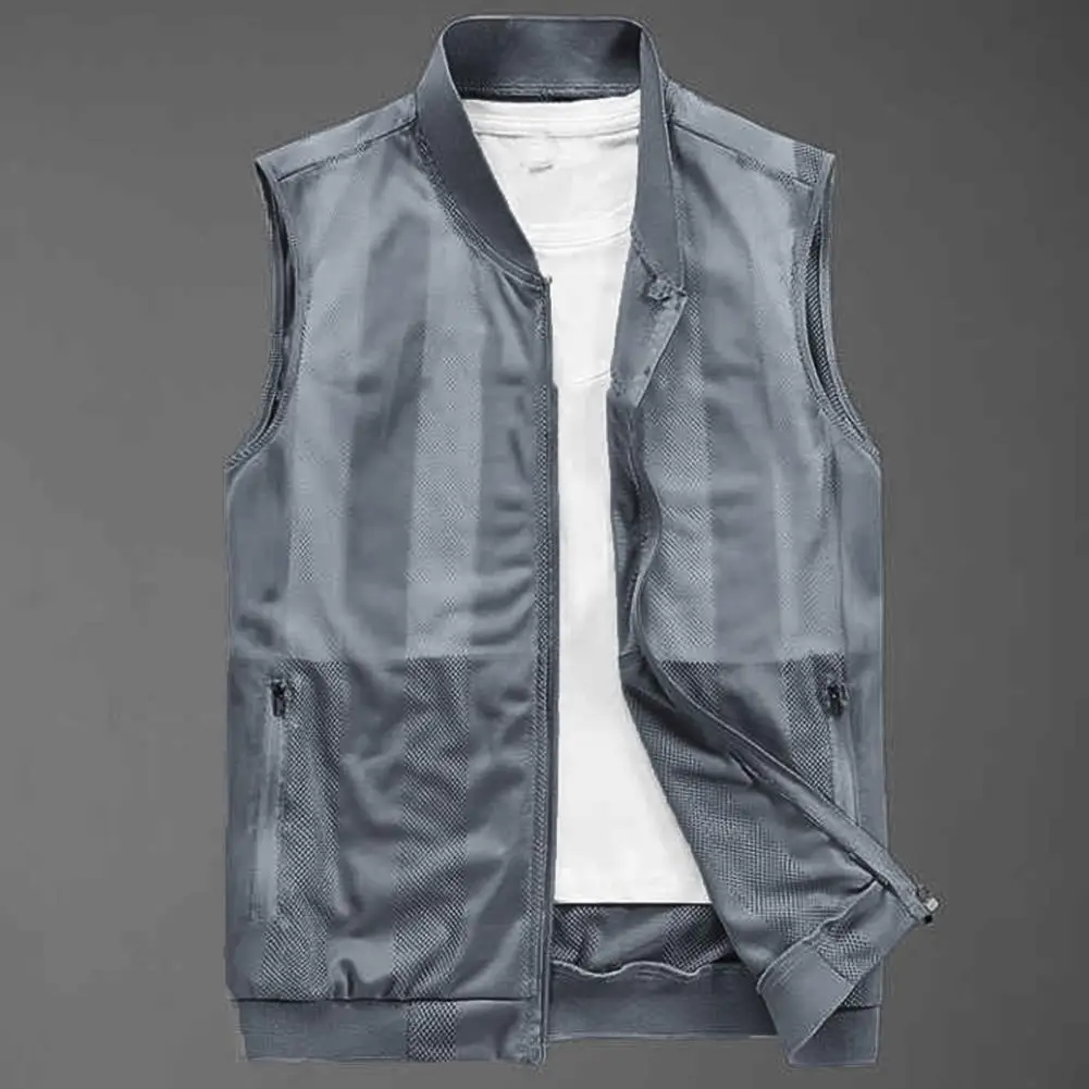 Men Summer Mesh Vest Quick-Dry Multi-Pocket Outdoor Cargo Vest Fishing Hiking Sleeveless Vest Jacket Zipper Pocket Outdoor Vests