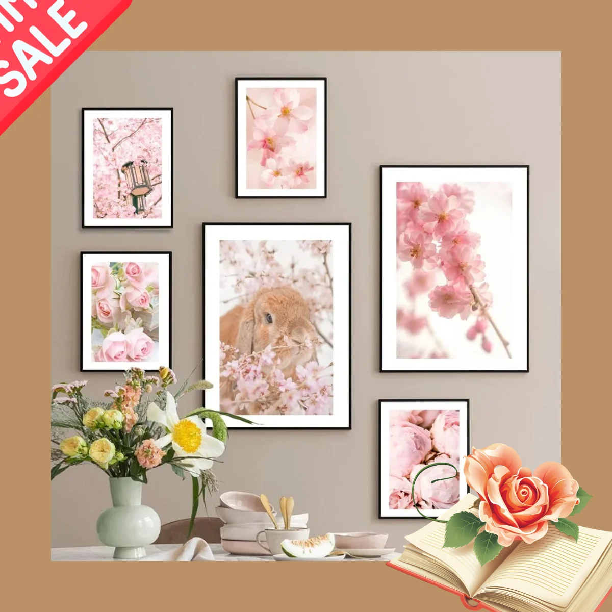 Pink Cherry Blossom Peony Orchid Flower Nordic Posters Wall Art Aesthetics Print Canvas Painting for Living Room Home Decor