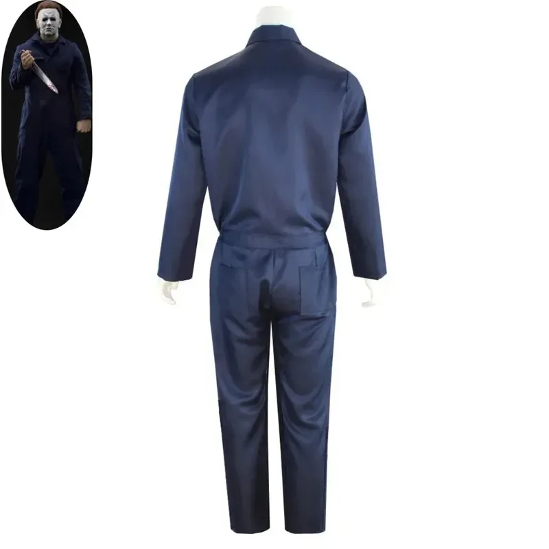 Kostium Halloween Michael Myers Zabójca Cosplay Horror Krwawy Demon Niebieski Kombinezon Maska Rekwizyt Męski Damski Strój Świąteczny