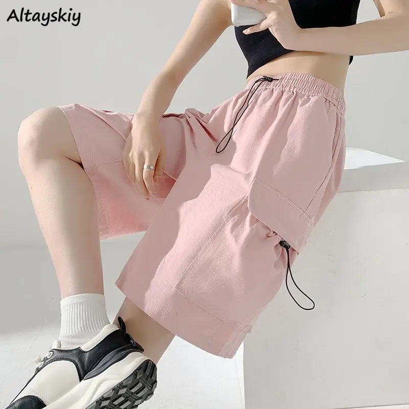 Cargo Shorts Women Safari Style Loose Ulzzang Summer Leisure Boyfriend Chic Vintage Streetwear Knee-length Couple Students Daily