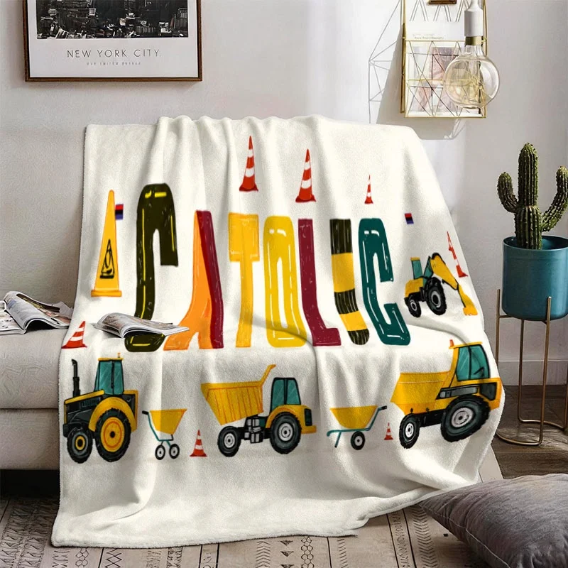 Construction Dump Truck Excavator Theme Blanket Throw for Kids Nursery Room Decor Cute Playroom Bed Gift