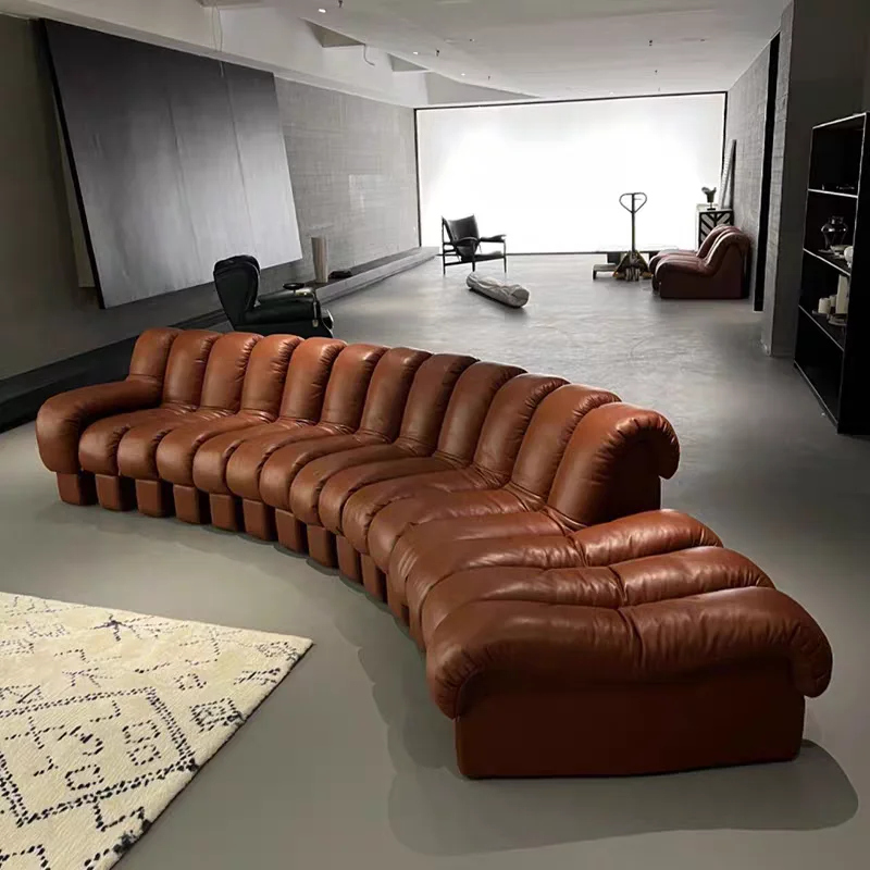 Schweizer DeSede DS600 Designer-Serpentinensofa, Vintage-Ölwachsleder, kreatives modulares Villa-Sofa aus der Mitte des Jahrhunderts
