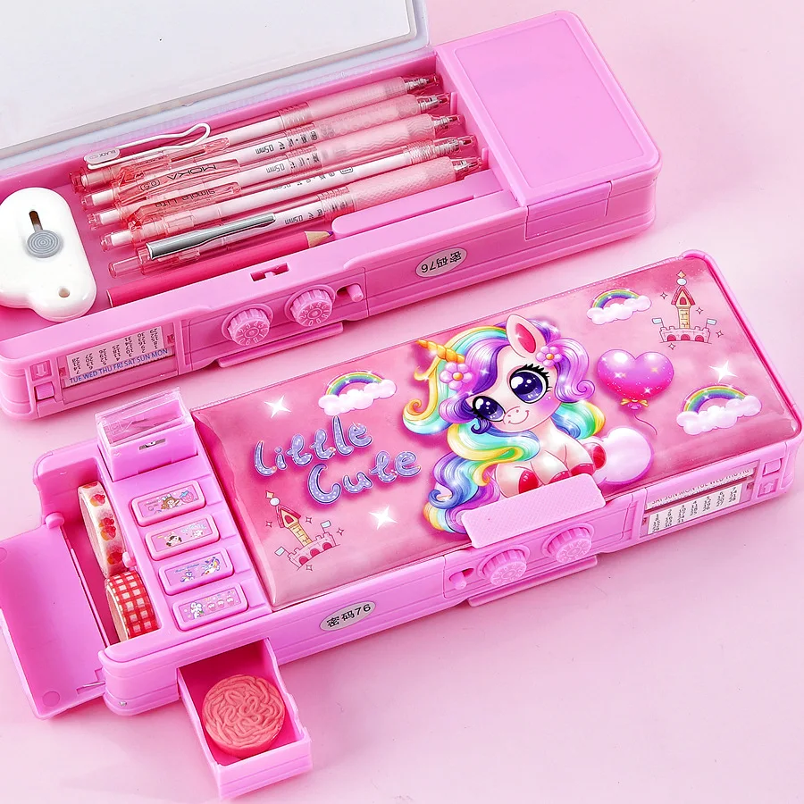 

Multifunctional Stationery Box Smart Girl Password Lock High-tech Pencil Case Girl Double-layer Primary School Student
