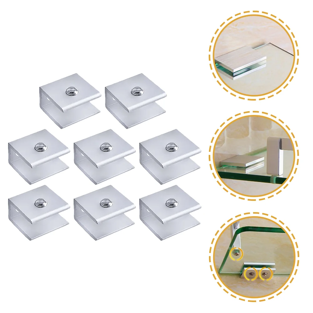 8 Pcs 유리 클립 브래킷 사각형 선반 브래킷 공간 알루미늄 조절 클램프 금속 클립