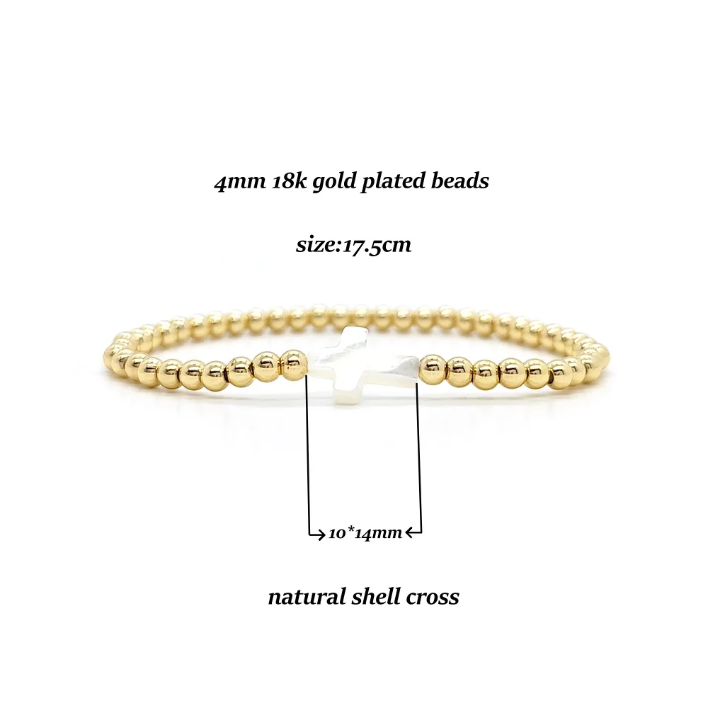 Großhandel Christliches Kreuz-Armband für Frauen, Stapelbar, 18K Vergoldete Perlen, Religiöser Schmuck, Zierliches Glaubensgeschenk, Pulseras Mujer – Detail 2
