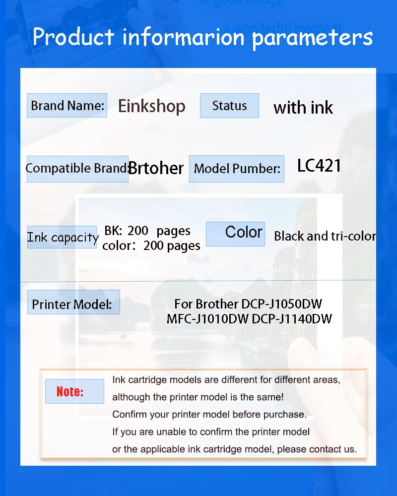 Einkshop LC421 LC421 standards Compatible Ink cartridges High Capacity Cartridge For Brother DCP-J1050DW MFC-J1010DW DCP-J1140DW