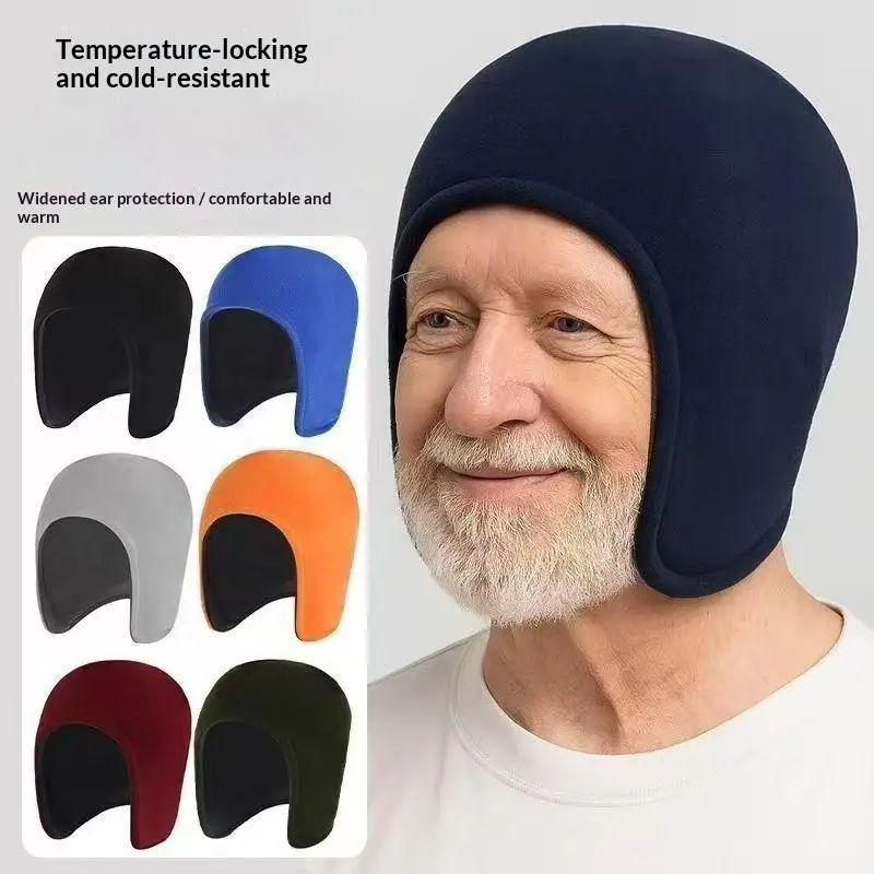 Winter Fleece Elderly Sleeping Hat With Ear Protection Lightweight Soft Skull Cap For Cold Weather Sleep Outdoor Walk Cycling