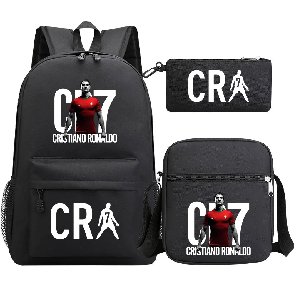 Football CR7 Backpack 3pcs/Set Cartoon School Bags for Teenagers Travel Outdoors Waterproof Schoolbag Children Boy Girl