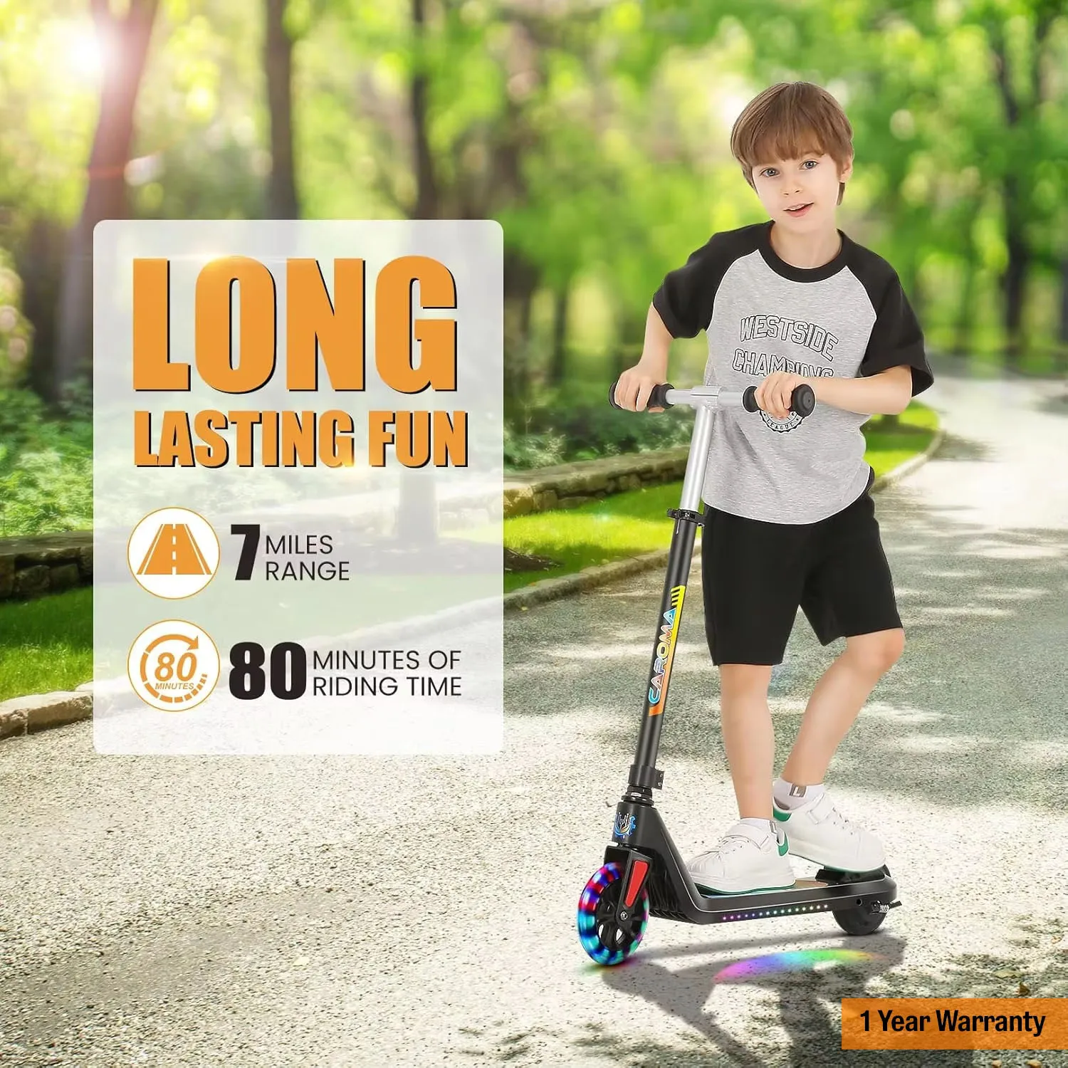 سكوتر كهربائي للأطفال الذين تتراوح أعمارهم بين 6-14، 120 وات، أضواء ملونة، ارتفاع وسرعة قابلة للتعديل، شاشة LED، سكوتر قابل للطي، هدية فكرة #6