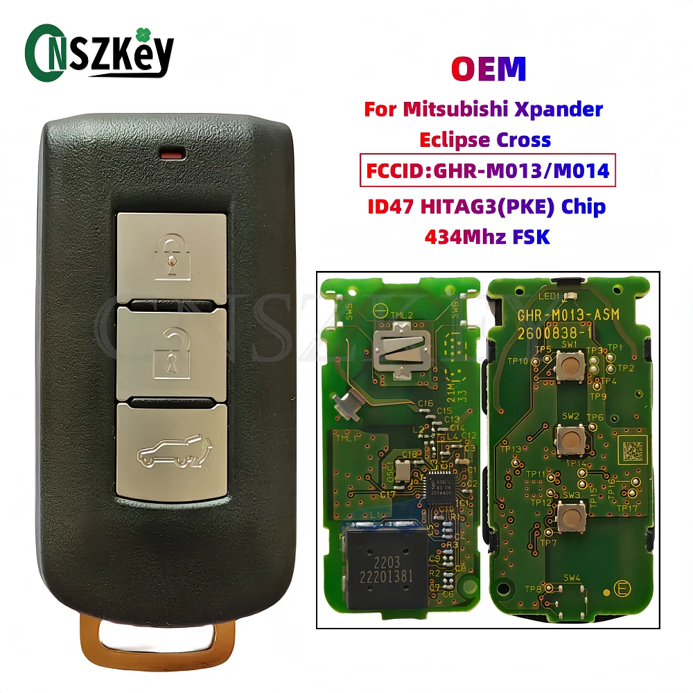 CNSZKey OEM GHR-M013 For 2017-2020 Mitsubishi Xpander Eclipse Cross 434Mhz FSK ID47 HITAG3(PKE) Chip PN:GHR-M014 With LOGO