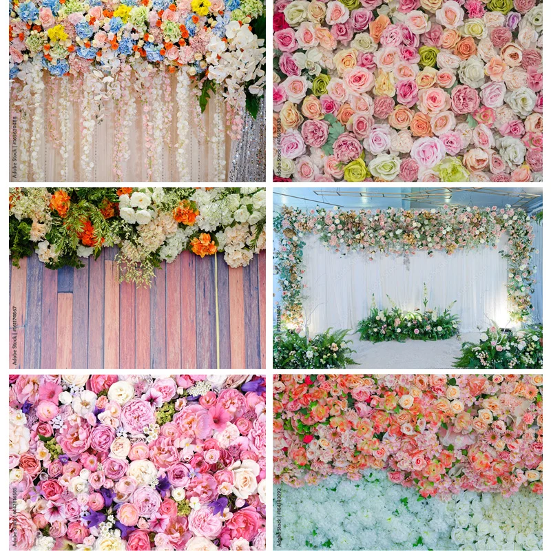 

SHENGYONGBAO Art Fabric Photography Backdrops Prop Flower Wall Wood Floor Wedding Party Photo Studio Background LLH-02