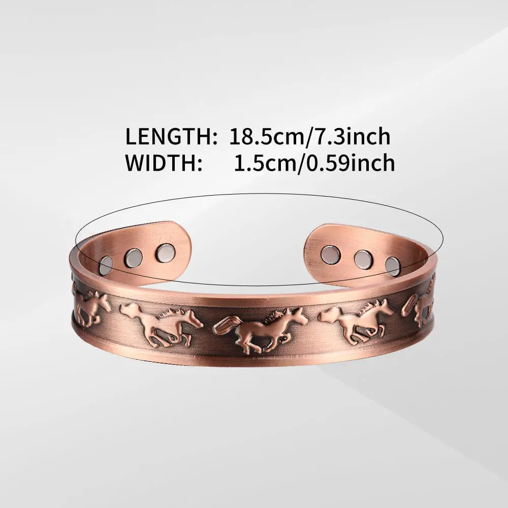 Copper Bracelet for Men 99.99% Pure Copper Magnetic Bangle 3500 Gauss Horse Pattern Adjustable Cuff