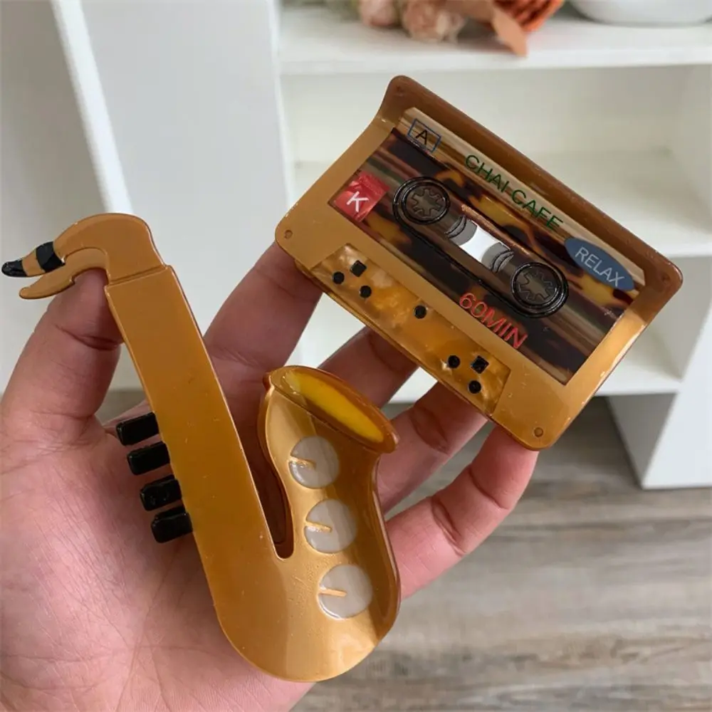 

Creative Acetic Acid Acetate Guitar Hair Claw Piano Video Tape Music Hair Clip Creative Sax Big Shark Clip Girl
