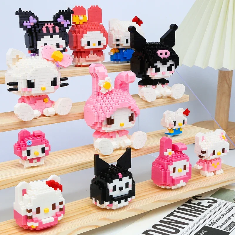 Disney Kawaii Hello Kitty Kuromi My Melody LinaBell Action Figure Building Blocks for Children Toys Anime Figure 3D Toys Gifts