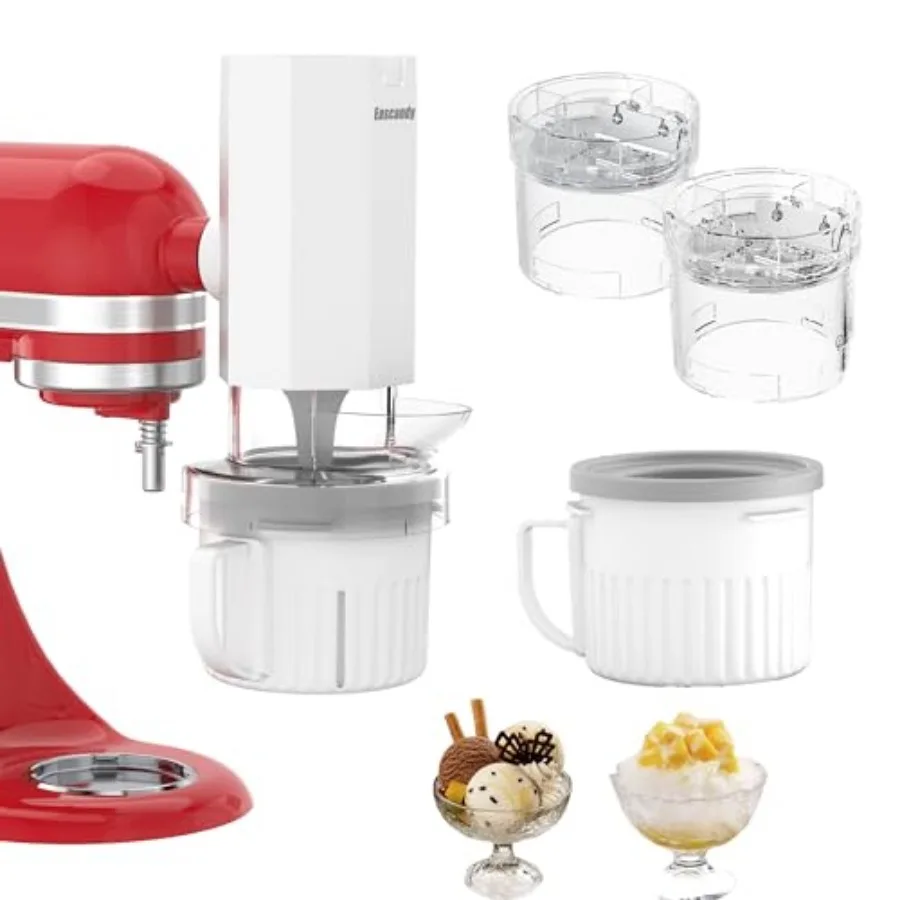 

Shaved Ice Attachment and 2 Pack Ice Cream Maker Attachment Set Fit for KitchenAid Stand Mixer, BPA-Free, Compact Size Easy Sto