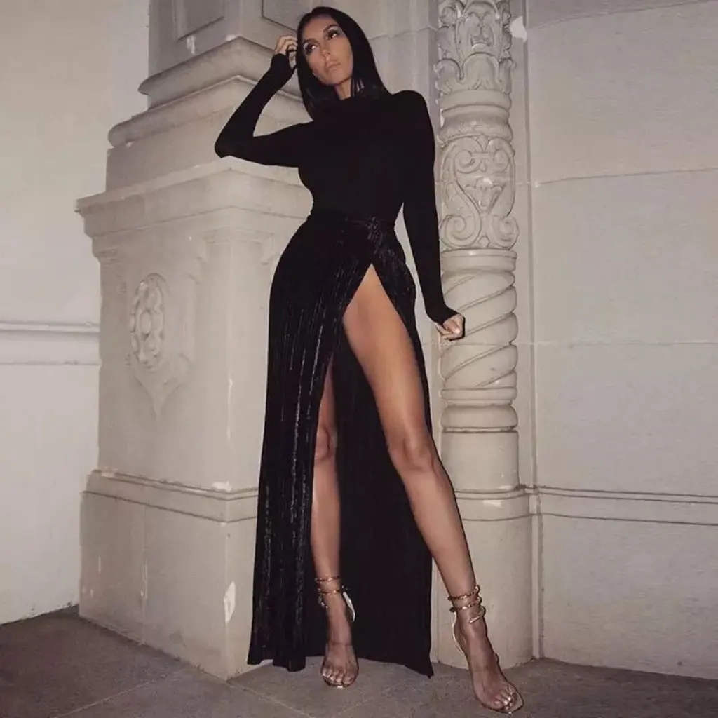 

Slim Fit High Split Skirt for Women Spring Europe And America Style Gao Accor Split Skirt