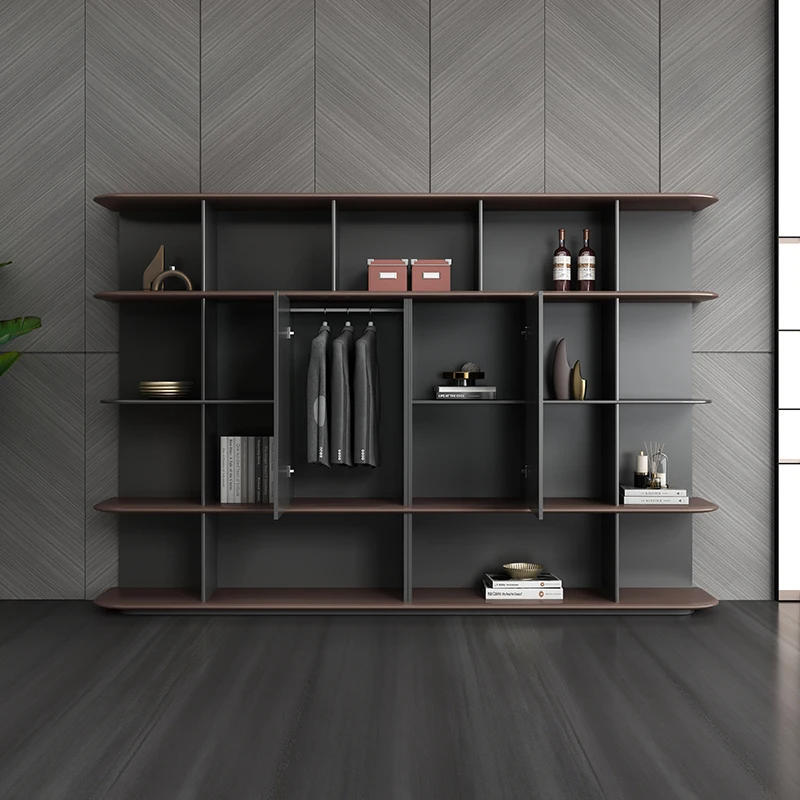 *Modern Gray Office File Cabinet High Archive Wooden Bookcase with Open Display Background File Cabinet
