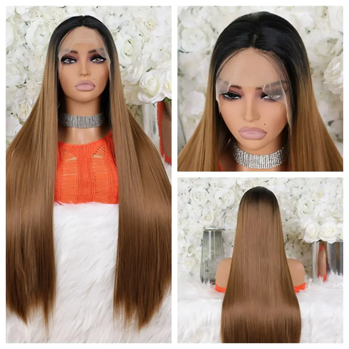 26 Inch Middle 13*4*1 T Part Lace Front Wigs Long Straight Hair Heat Resistant Synthetic Hair Lace Wig for Women Daily Use