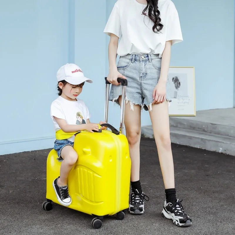 Children's Suitcase Sit and Ride Trolley Case Luggage 20/24 Inch Cartoon Travel Suitcase Kids Gift Travel Boarding Box