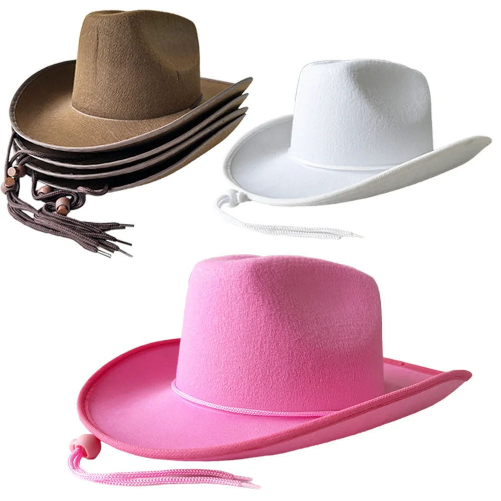 

Western Cowboy Theme Party Cowboy Hat Pink Dark Brown Women Men with Pull-on Closure Western Accessory Felt Cosplay Roleplay