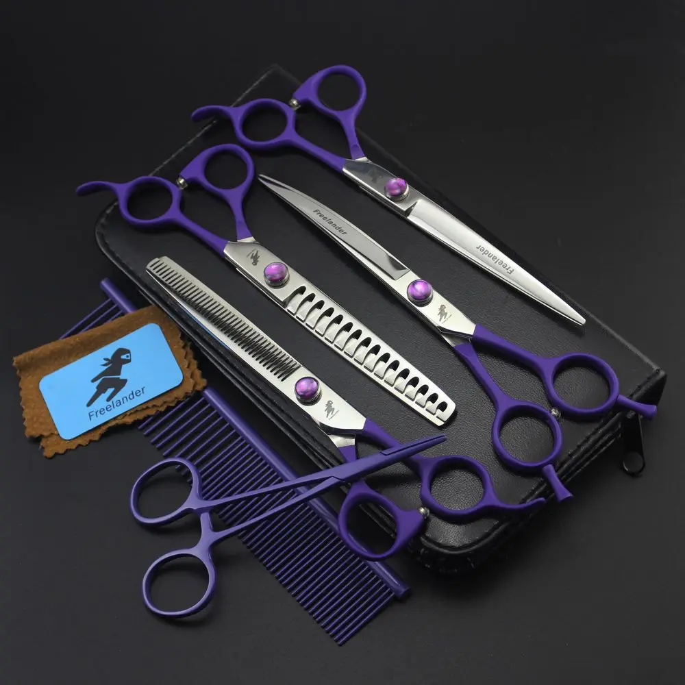 

7 Inch Professional Dog Grooming Scissors Cutting Straight Curved Thinning Shears Set Kit Pets Tools for Pomeranian