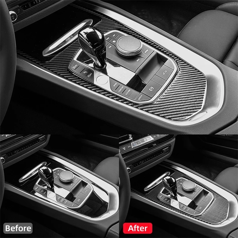BMW Z4 시리즈 G28 G29 2019-2023 탄소 섬유 액세서리 인테리어 자동차 중앙 제어 기어 시프트 패널 프레임 트림 커버