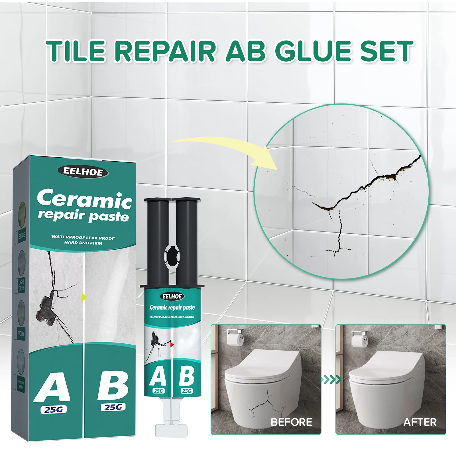 Easy to Use Firm Repair Tools Tile Repair AB Glue Set Ceramic Repair Paste for Repairing Cracks Dents Tile Repair Paste