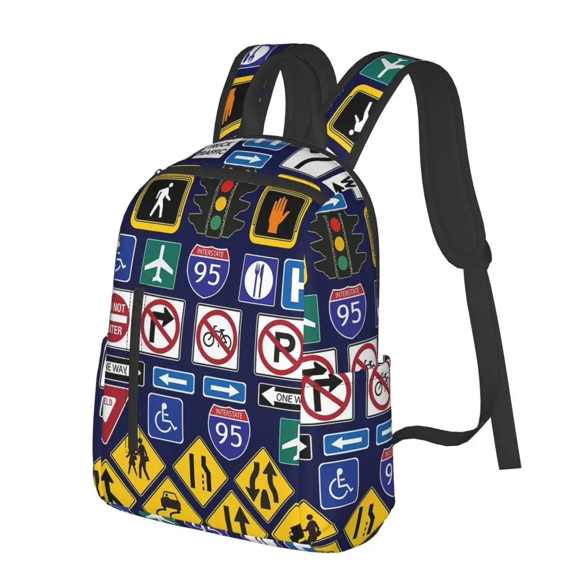 

Road Signs, Regulations Signs Student Backpack School Bag Hiking Travel Daypack for Men Women Fashion Bookbag Shoulder Bags