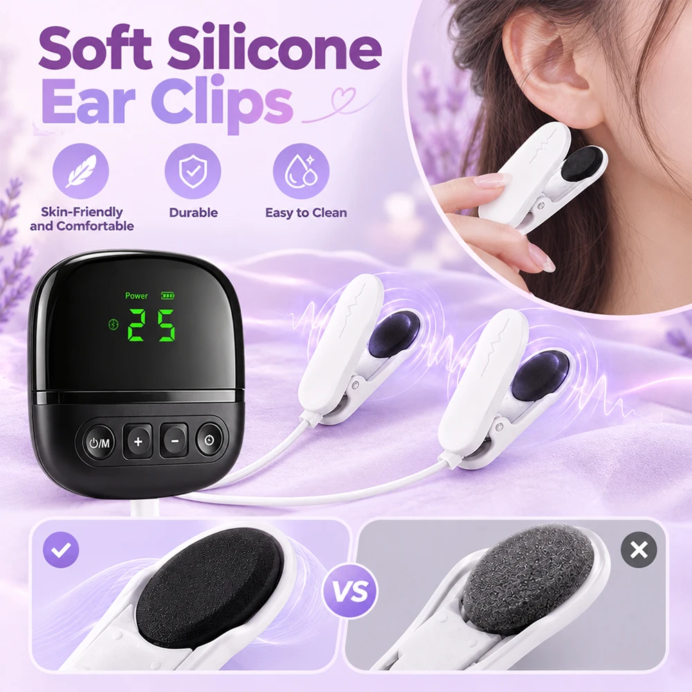 Ear Clip Sleep Aid Device 3 Modes 20 Intensity Levels Silicone Ear ClipRelaxation Device Rechargeable for Home Travel Bedtime
