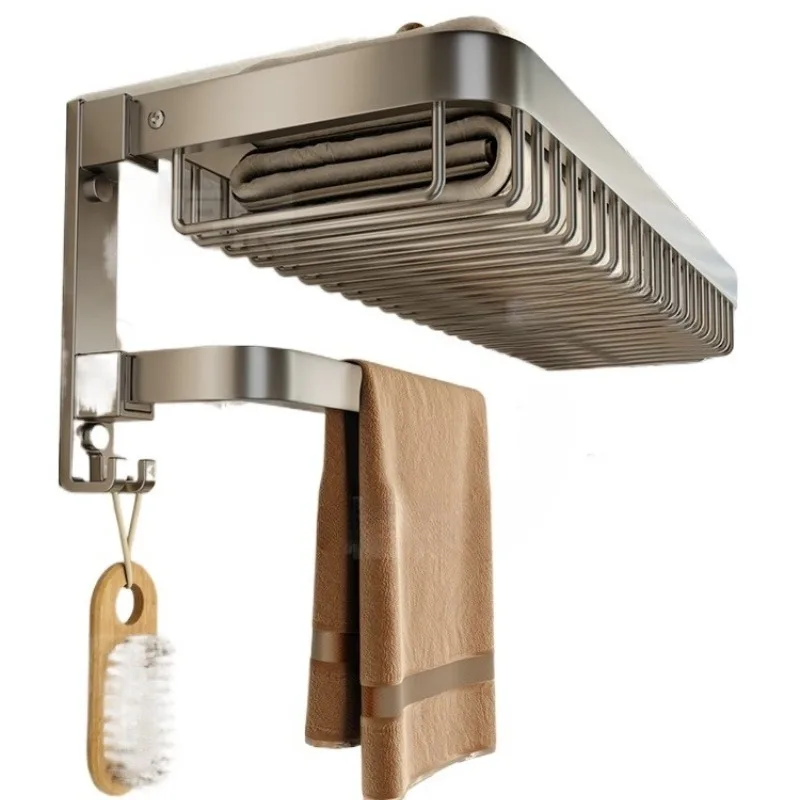 

Towel rack, bathroom free punching, bathroom rack, net basket storage, space aluminum bath towel rack integrated