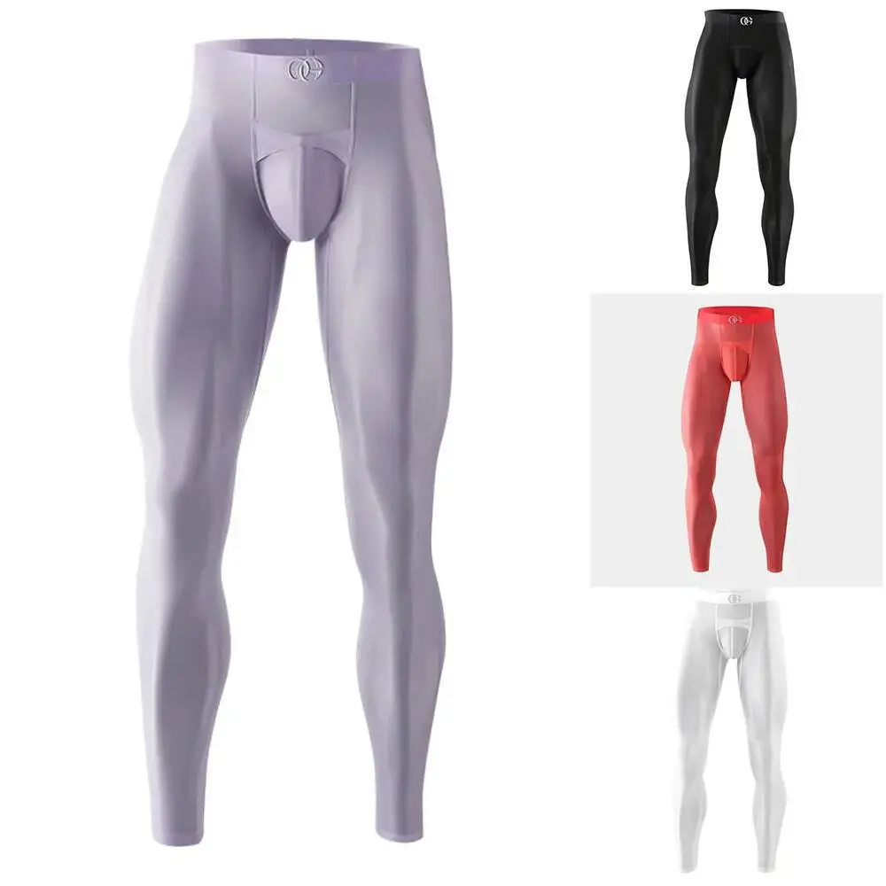 Random Logo Ultra-thin See Through Seamless 2 Pieces Set Men Plus Size Sexy Sheer Leggings Sport Shape Long Sleeve Top