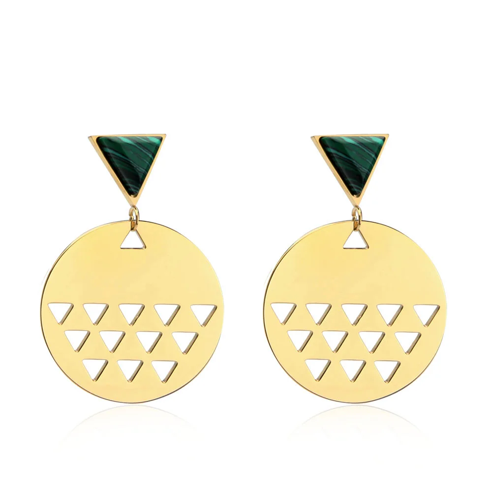 

VAROLE Imitation Malachite Trendy Drop Earrings Gold Color Long Dangle Earrings for Women Elegant Jewelry Accessory