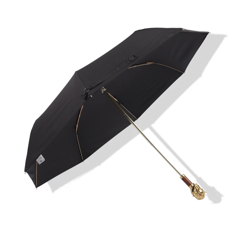 Horse Head Folding Umbrella Metal Gold Sun Umbrella Rain Women Men Business Animal Head Retro Rain Umbrellas Ombrello Gift SY417