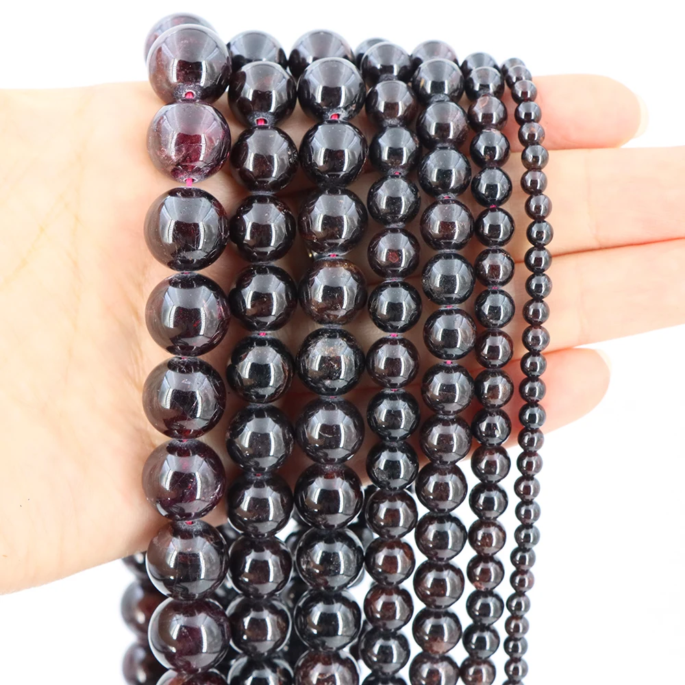 Genuine Natural Stone Dark Red Garnet Bead Round Loose Spacer Gem 4 6 8 10mm For Jewelry Making Diy Necklace Bracelet Accessory view 5