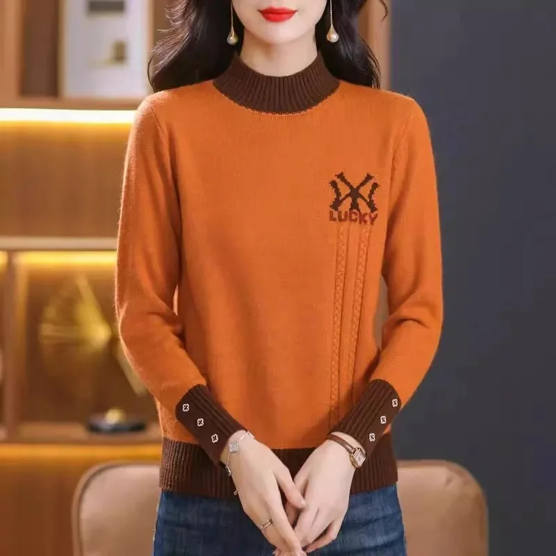 

Autumn Winter Fashion Color Matching Sweater Women Half Turtle Neck Bottoming Shirt Sweater Pullover Ladies Knitting Jumpers