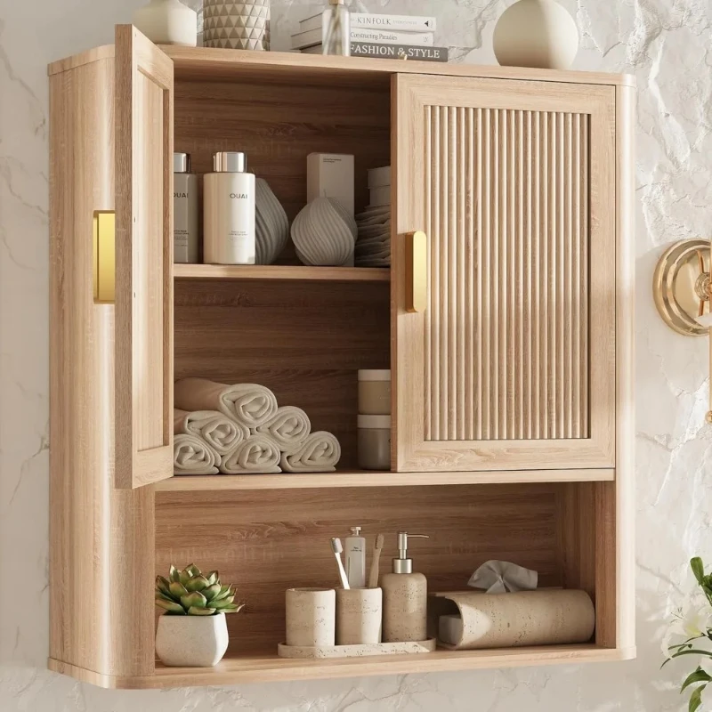 Bathroom Storage Cabinet, w/Adjustable Wood Shelf & Doors, Over The Toilet Storage Cabinet for Laundry Room&Kitchen&Living Room