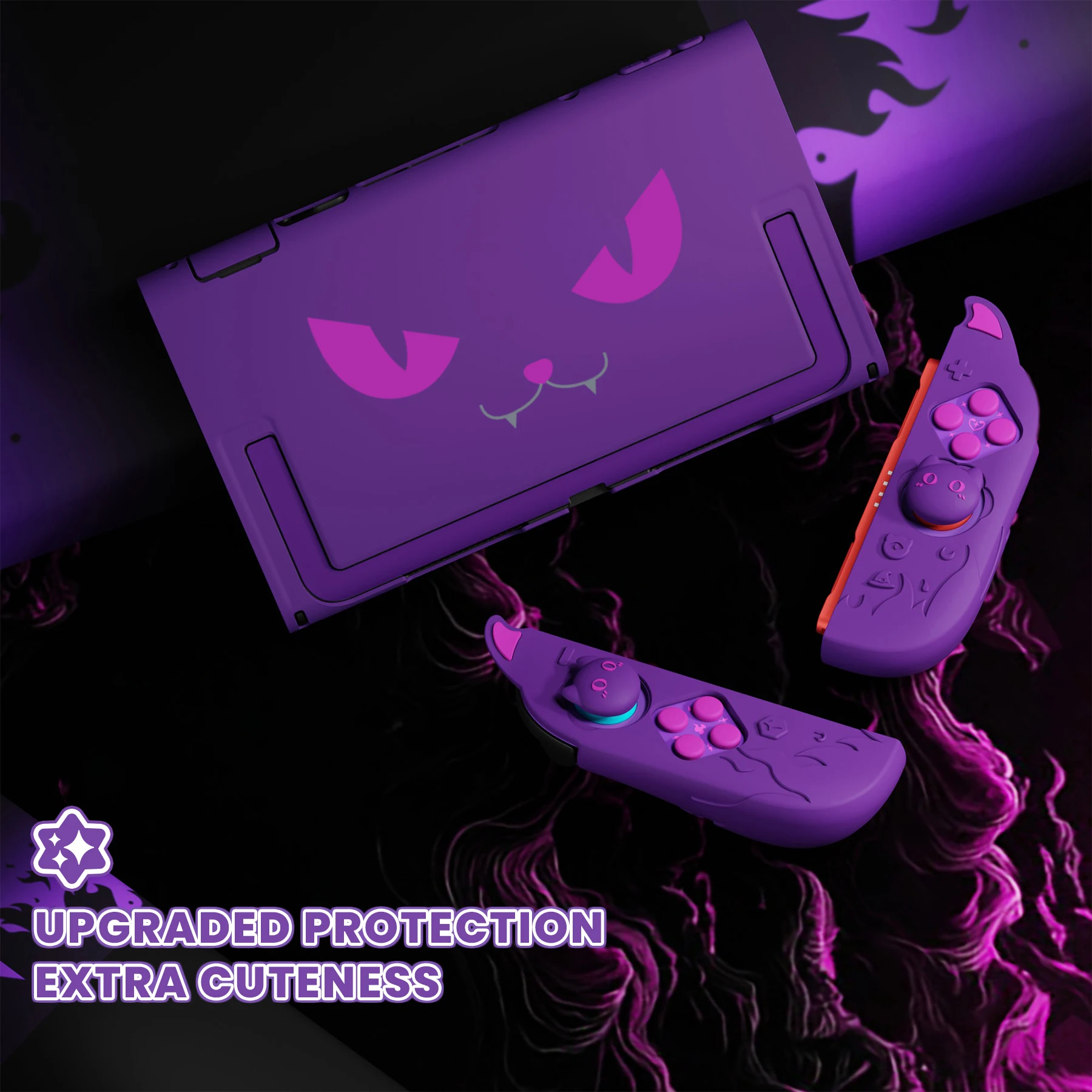 PlayVital Urocze etui ochronne z motywem demona do Nintendo Switch 2, Kawaii antypoślizgowy silikonowy pokrowiec + dokujący się twardy futerał z nakładkami na drążki analogowe — zdjęcie produktu 4