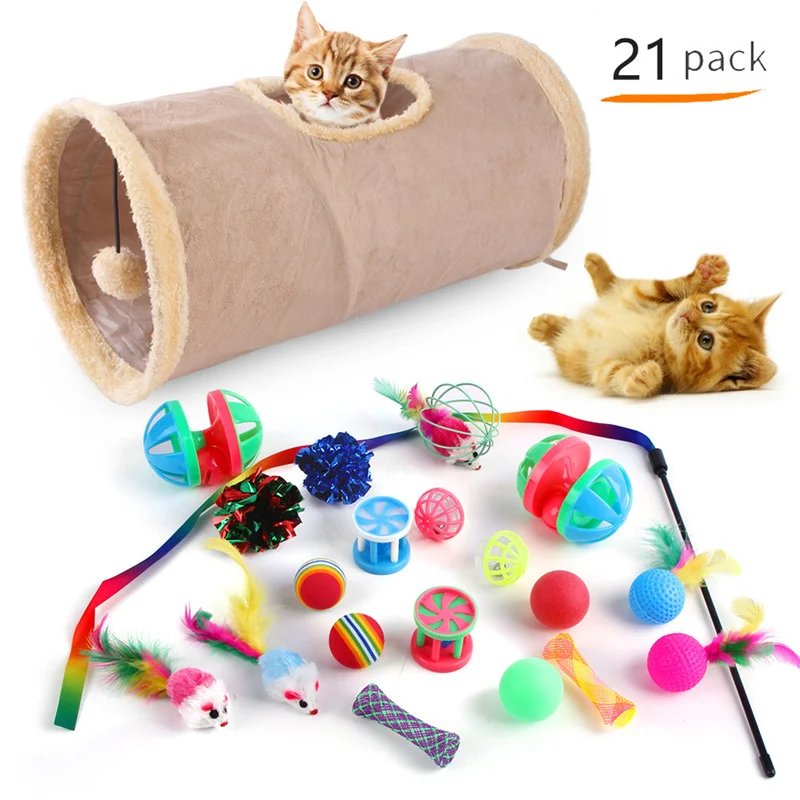 Cat Toy Mouse Shape Ball Foldable Cats Play Tunnel Chat Funny Cat Tent Simulation Fish Combination Set Kitten Supplie Accessorie