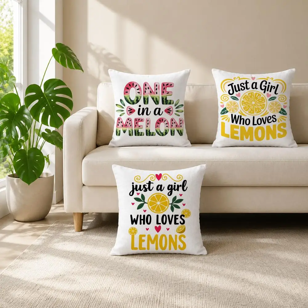 Lemon Summer Slogan Cushion Cover Cushion Cover Set 4Pcs 50x50 45x45 40x40 Pillowcase Decorative Sofa Home Decor