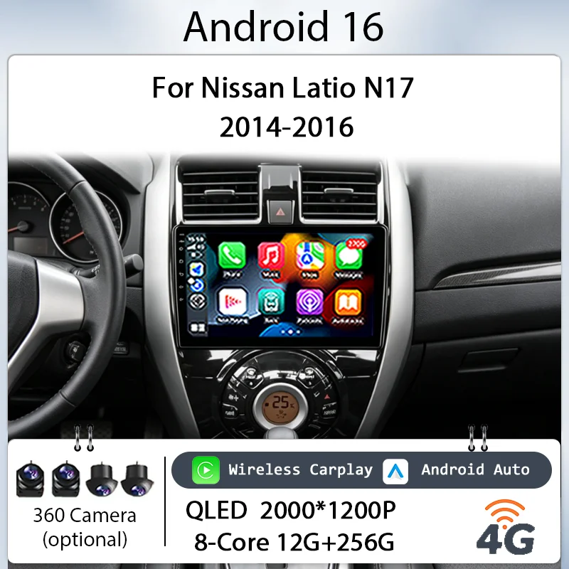 

for Nissan Latio N17 2014-2016 Car Radio Multimedia Player 10" Android 16 IPS Touch Screen Head Unit Wireless CarPlay GPS BT 4G