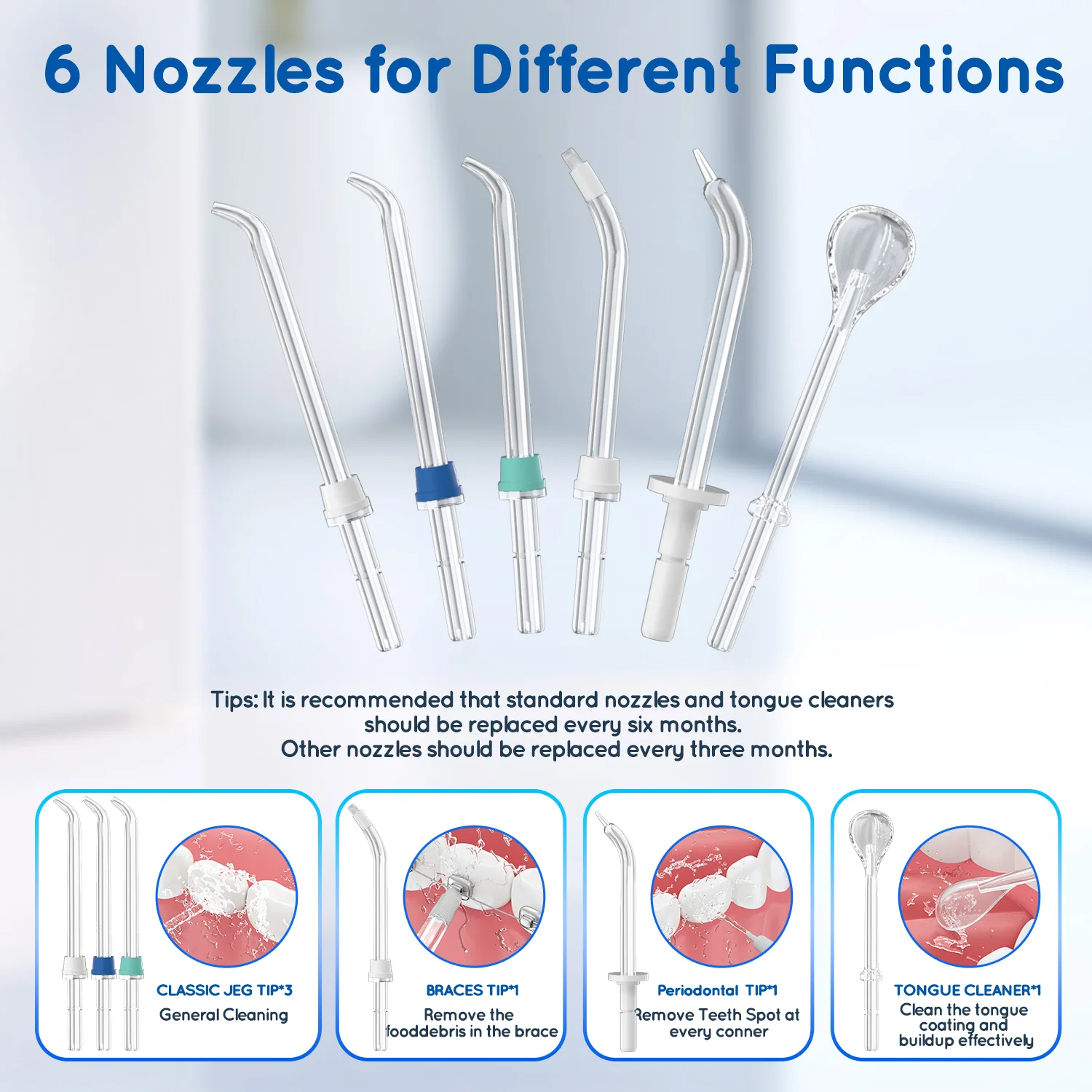 Водяная ирригатор для зубов: 2 режима и 12 настройки давления, зубная нить для домашнего использования, ​ ​ 6 струйных наконечников для нескольких пользователей, семьи