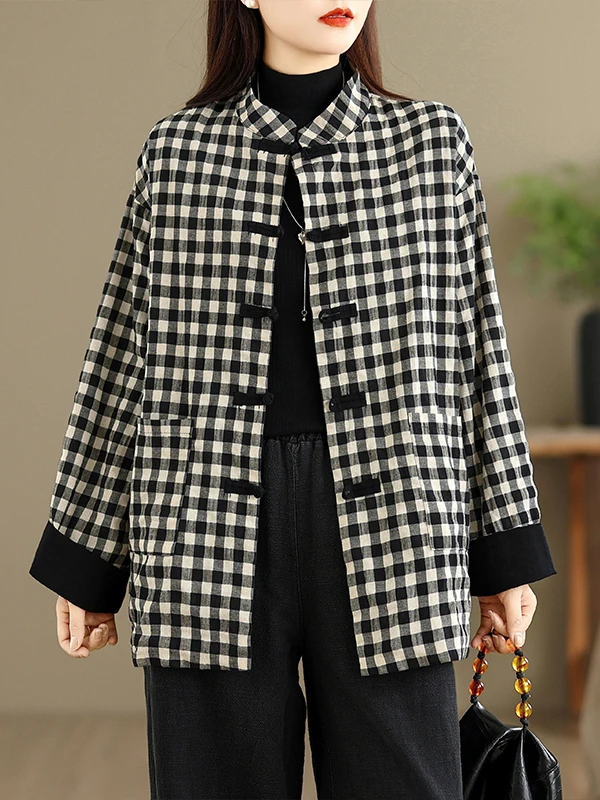 

Аутентичные хлопковые клетчатые свободные утягивающие осенне-зимние новые женские туфли-джаки, традиционные китайские длинные све, стандартной посадки