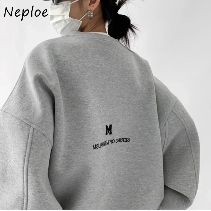 Neploe Vintage Casual O-neck Letter Sweatshirts Mujer 2024 Spring New Loose All-match Tops Y2k Long Sleeve Clothes for Women