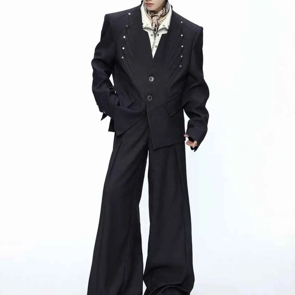 

Мужская осенняя куртка с заклепками, плиссированный дизайн, деконструированная структура, уличная модная нишевая уличная универсальная верхняя мужская одежда