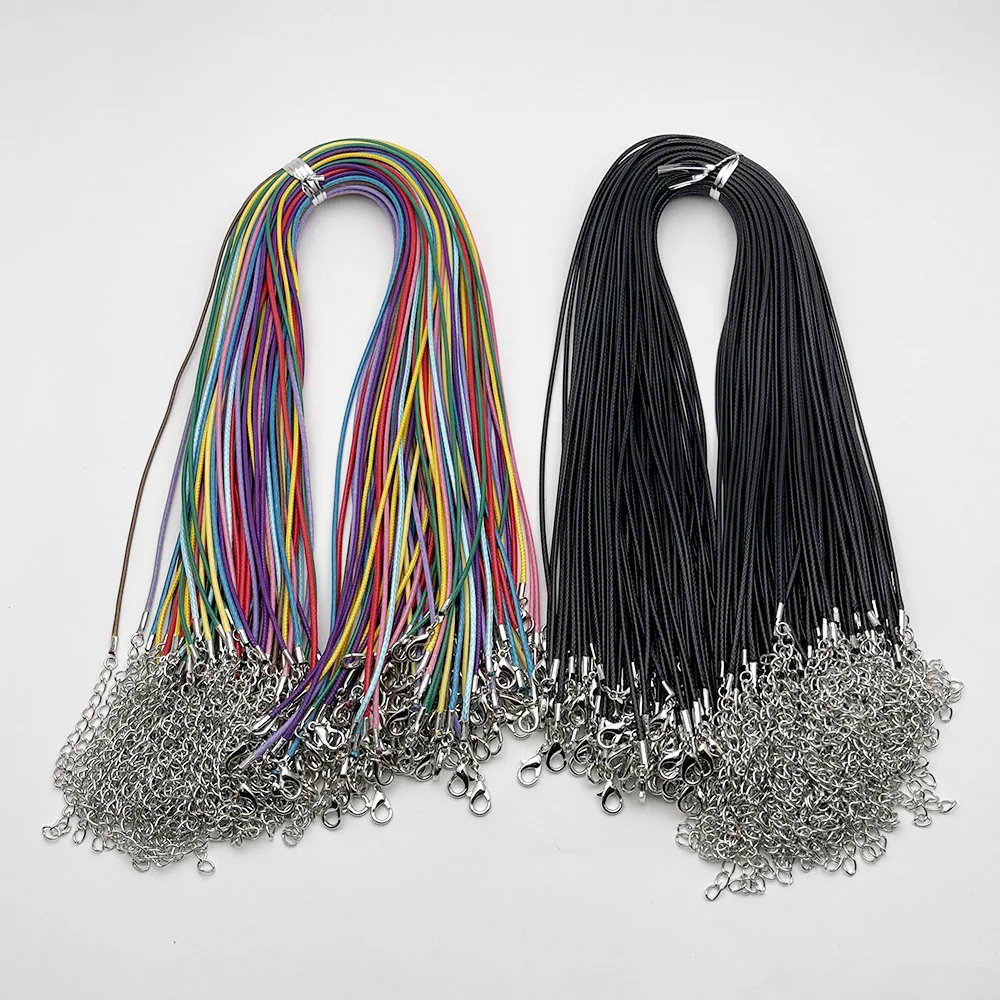 

Fashion Good Black Wax Leather Cord Necklace Rope Lobster Clasp Chain charm Jewelry Accessories 100pc 1.5mm 2.0mm 45cm 60cm 70cm