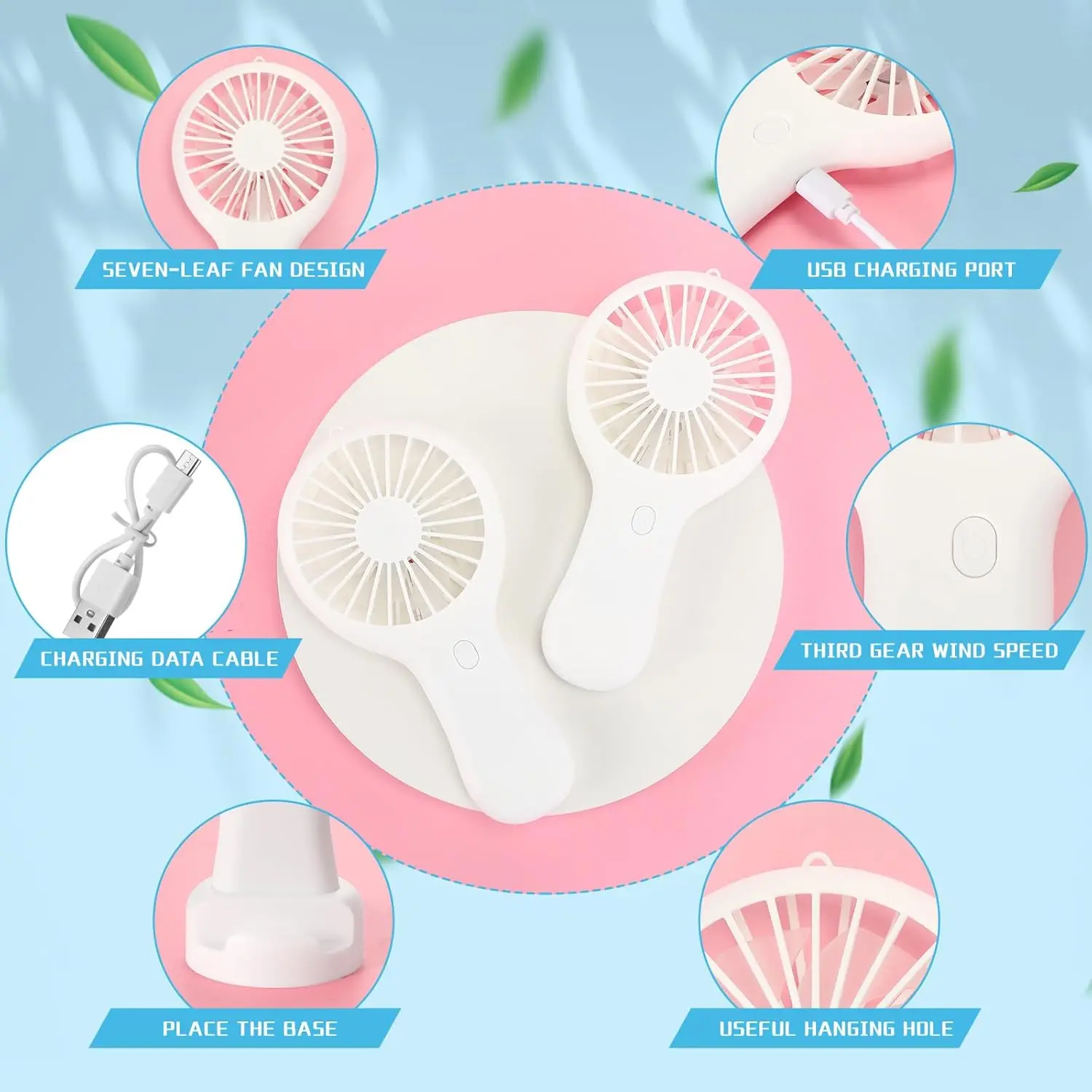 Mini Powerful Handheld Fan Bulk 3 Speed USB Rechargeable Small Desk FanS Summer Gift for Wedding Beach Outdoor